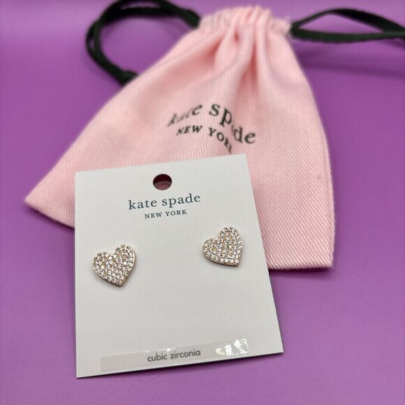 Kate Spade Rose Gold And Cubic Zirconia Heart Stud Earrings With Dust Bag - Picture 1 of 3
